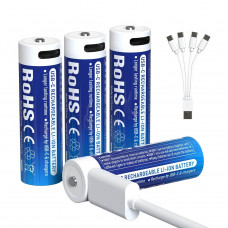 Pack 4x XTAR AA 1.5V 3000mAh USB-C – Baterías recargables Li-Ion innovadoras con descarga lineal y más de 1200 ciclos