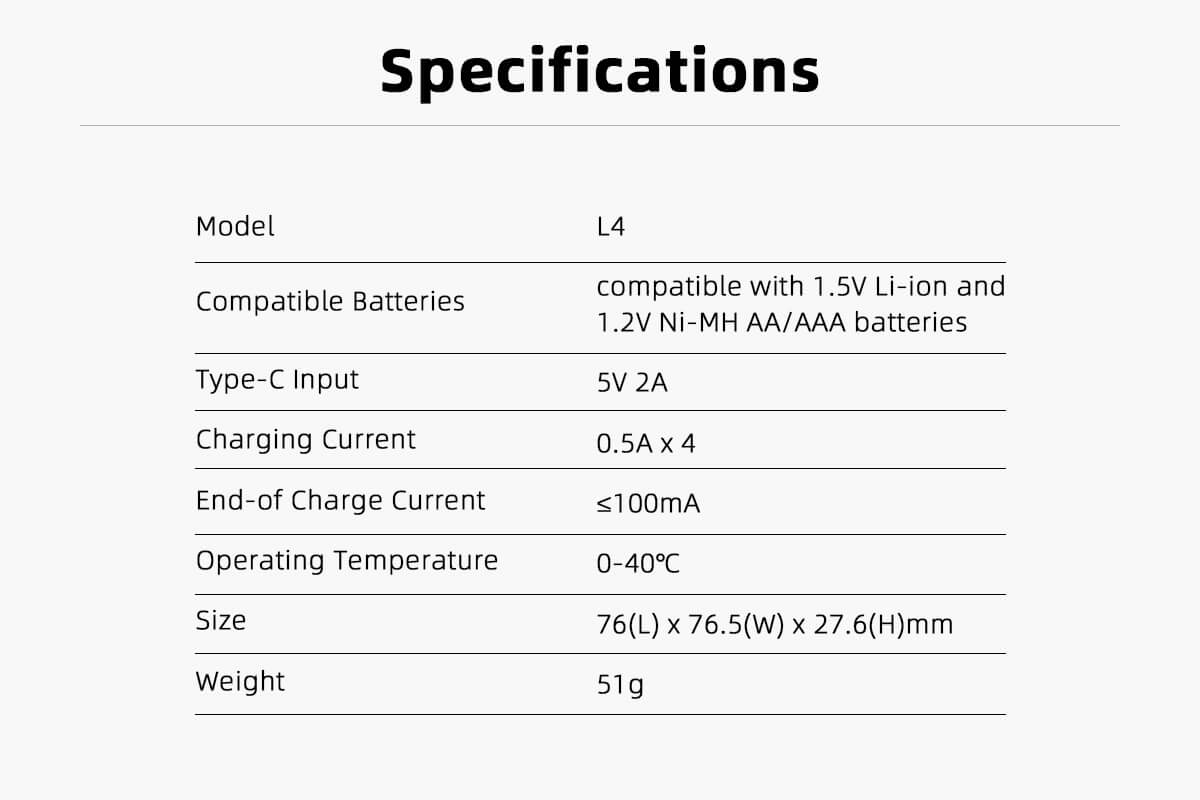 Xtar L4 carga mixta Li-ion 1.5V y Ni-MH 1.2V