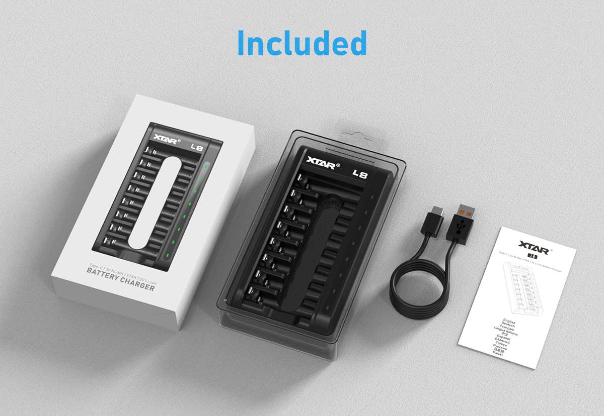 Cargador portátil XTAR L8 ideal para uso doméstico y profesional con pilas recargables