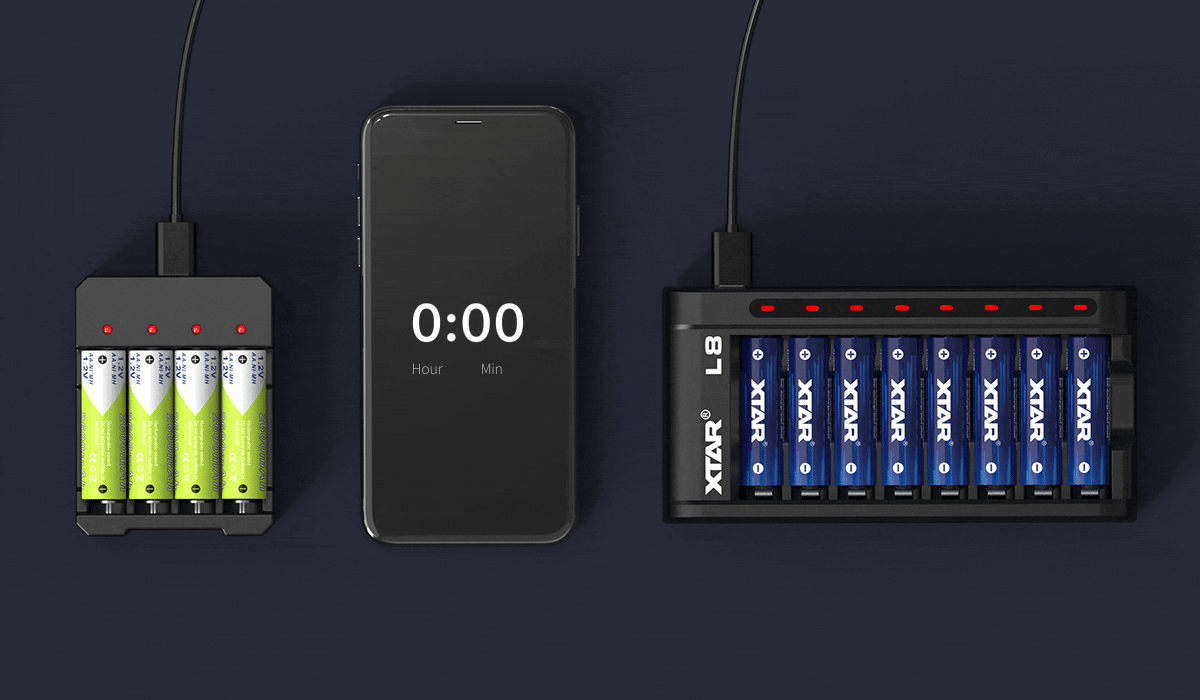 XTAR L8 cargador inteligente universal para baterías AA AAA Li-Ion NiMH con entrada USB-C QC3.0
