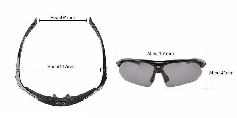 Gafas ciclismo Rockbros 10037 dimensiones