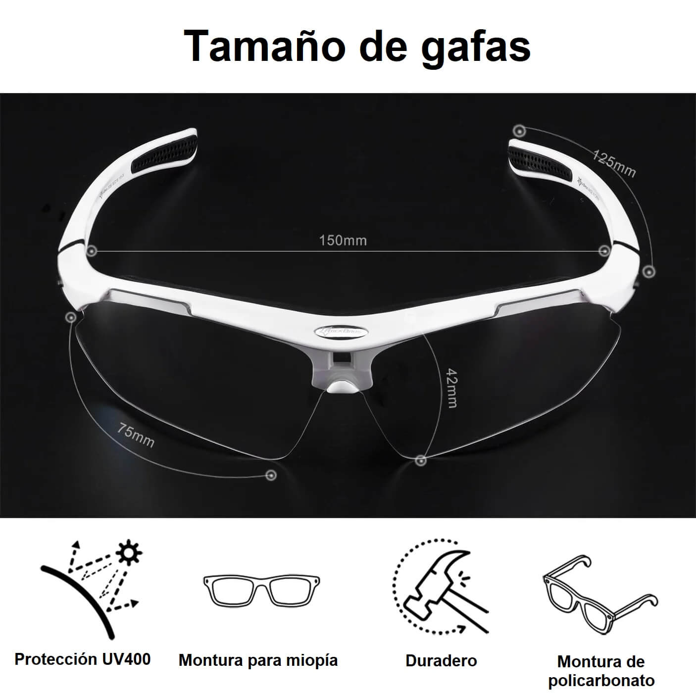 Rockbros 10142 gafas deportivas fotocromáticas blanco